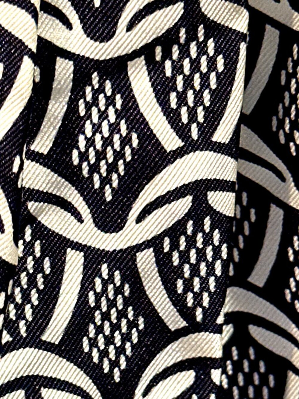 7 For All Mankind M Navy Ivory Silk Shift Dress Geometric Mod Glamcore City Chic - Picture 8 of 10